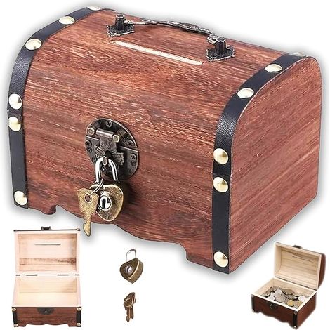 Coffret vintage en bois, 14,5 x 10 x 10 cm. Coffret en bois avec serrure, petit coffre de rangement vintage, pour le rangement et la décoration. (1/4)