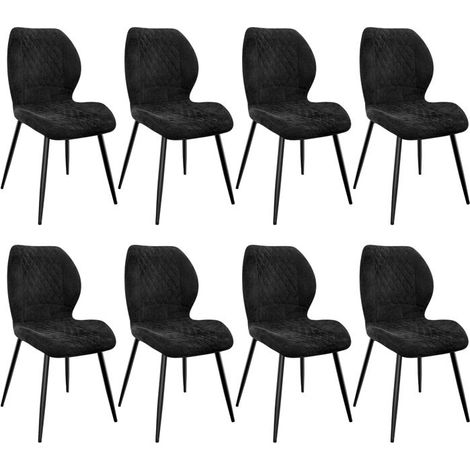 WAFTING Lot de 8 Chaises salle à manger,avec Coussin en éponge de lin, Pieds en métal et revêtement en à Motif Diamant,Noir (1/5)