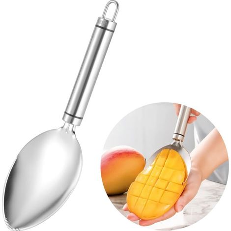 Taglia mango, taglia mango in argento, microlama in acciaio inox per anguria, affetta mango, spingi mango, impugnatura antiscivolo, taglia mango, taglia frutta, utensile da cucina (1/4)