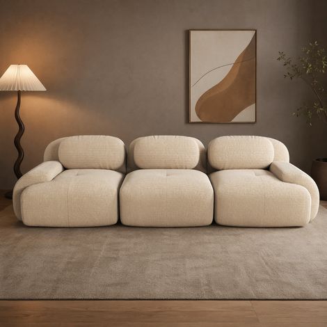 Modulares Ecksofa (298x103x70 cm), rahmenlos, montagefrei, rutschfest, Cordstoff, Beige (1/5)