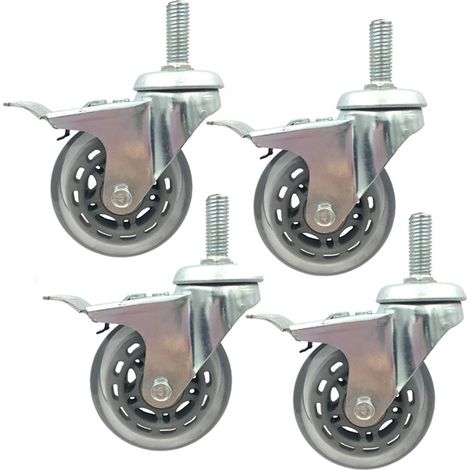 Ruedas para muebles de alta resistencia, 75 mm de poliuretano, vástago de 30 mm, freno, capacidad de carga de 135 kg, juego de 4, M12