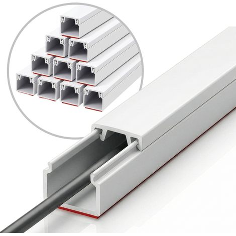 x 10 Goulottes de câble adhésive 1 m, Blanc 20 x 10 mm - Lot de 10 - Organisation des câbles