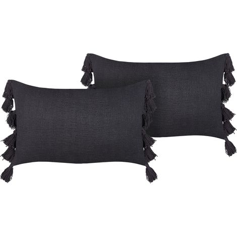 Dekokissen 2er Set LYTHRUM Baumwolle 45 x 45 cm Schwarz Ohne Muster