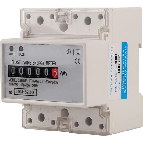 Compteur électrique à rail DIN, compteur KWh 220V 10 (40) A Compteur électrique numérique monophasé 2 fils 4P 1 phase Compteur électronique KWh (1/5)