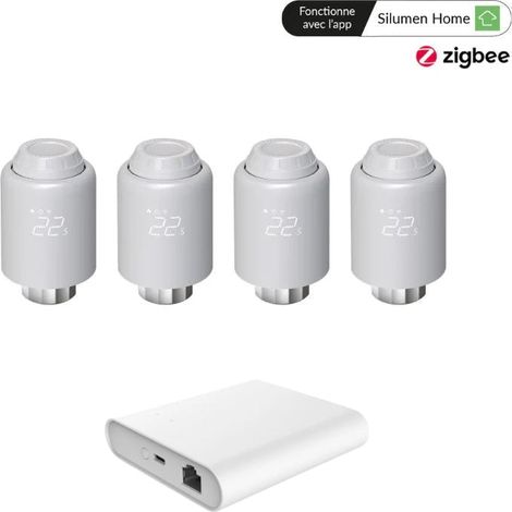 Kit 4 Têtes Thermostatiques Connectées + Passerelle ZigBee Ethernet - SILAMP (1/5)