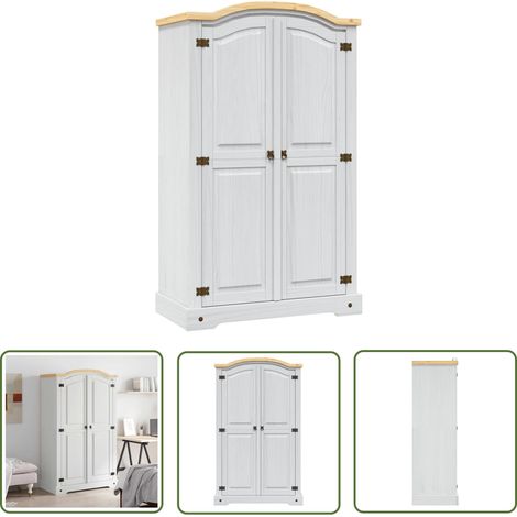 The Living Store Garde-robe avec 2 portes Gamme Corona pin mexicain Blanc - Armoire - Dressing - Meuble De Rangement - Armoire À Vêtements - Style Mexicain (1/5)