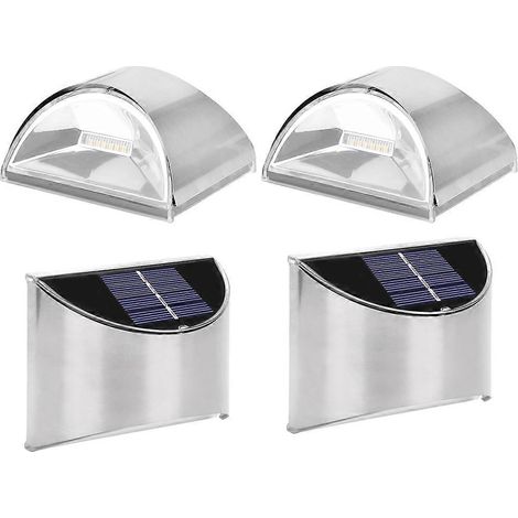 Ensemble de 4 appliques murales solaires LED en acier inoxydable pour l'éclairage de jardin et de cour (1/5)
