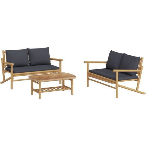 Mobili da giardino mobili da esterno Set di mobili da 3 pezzi con cuscini in bambù grigio scuro 020015966