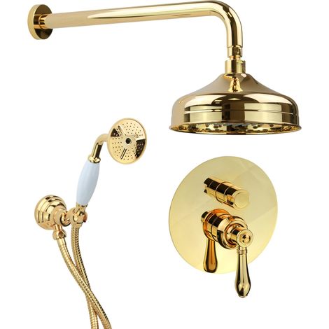 Kit doccia completo con miscelatore incasso 2 vie modello retrò colore oro Gattoni Oxford 3190/PDD0 Oro
