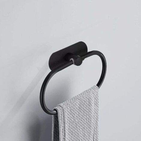 Porte-Serviettes Autocollant en Acier Inoxydable Ovale Porte-Serviettes Mural Accessoires de Salle de Bain 2 kg (Noir)