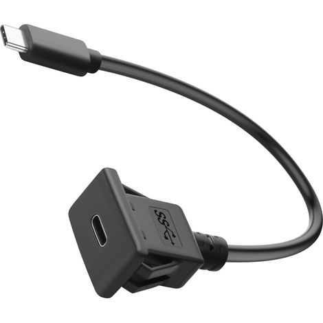 10Gbps USB C 3.1 Snap in Mount Connector Short Cable PD60W USB Type C 3.1 Male to Female Embedded Fixed Mount Adapter Extension Cable 20V 3A Fast Charge, pour Tableau de bord de bureau, 30cm/11.8in (1/5)