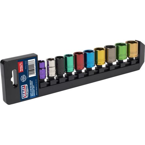 Sealey AK285 Premier Multi-Coloured Socket Set 3/8""Sq Drive 10pc