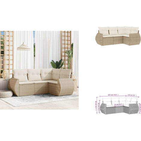 4-tlg. Garten-Sofagarnitur mit Kissen Beige Poly Rattan - Gartenmöbel - Outdoor Möbel - Rattan Gartenmöbel - Lounge Set - Esszimmergarnitur (1/3)