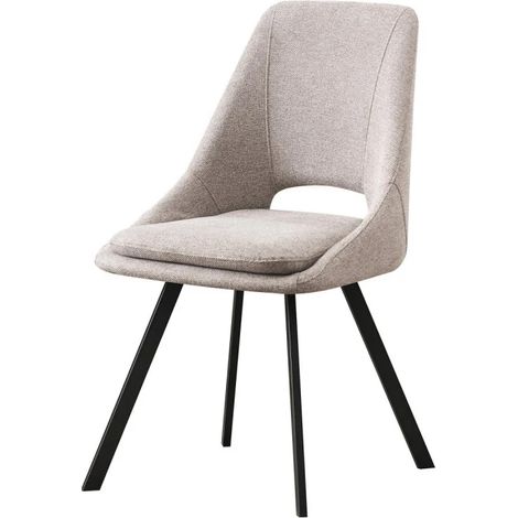 Ensemble de deux chaises Miranda en tissu beige avec pieds en métal noir, 56x48x85 cm.
