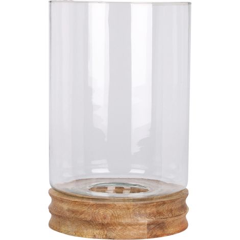 Dekorative Laterne aus Mangoholz und Glas Ø 26 cm, Höhe 41 cm