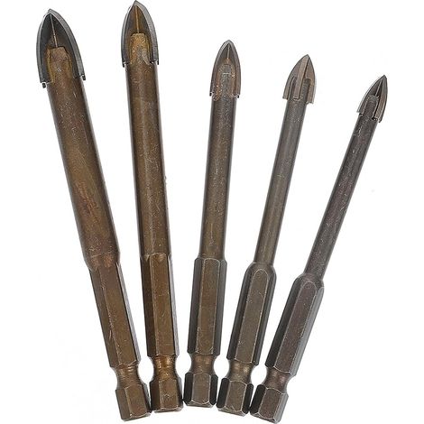 Jeu de Forets 5 Pièces en Carbure Cémenté pour Perçage Carrelage et Verre, Usage sur Plastique et Aluminium, Haute Dureté, Résistance à L’usure (1/5)