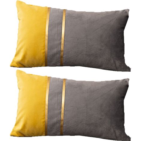 Lot de 2 taies d'oreiller en velours Patchwork Couleur avec housse de coussin en cuir doré - 12 x 20 pouces