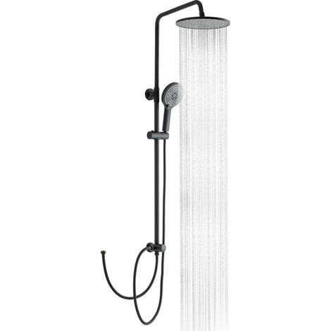 Duschsystem mit Regendusche 25cm, Höhenverstellbar, 1,6m Schlauch, Schwarz (1/5)