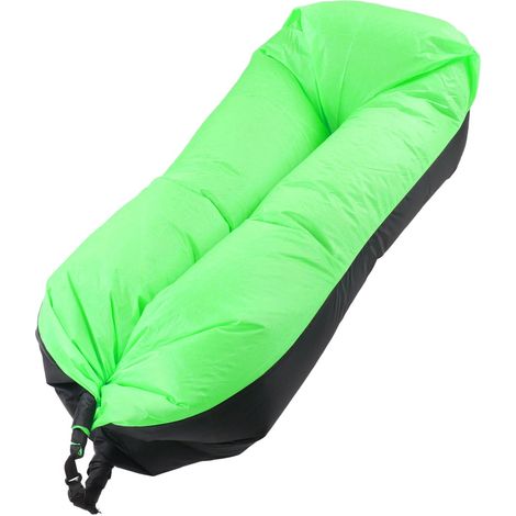 Canapé gonflable de 1,86 m de long et 0,70 m de large, en tissu Oxford, gonflage facile, idéal pour le camping, la plage et les voyages, noir et vert. (1/5)