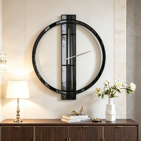 Glass Wall Clock Mirrored Round Accent Clock 60x68cm (1/5)