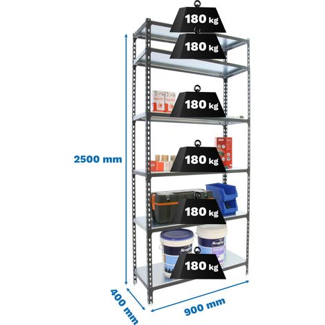 SimonRack Scaffale Portaoggetti, 2500x900x400 mm, 6 Ripiani, Portata 180 kg per Ripiano, Metallo, Scaffale da Garage, Antracite/Zincato – Simonclick