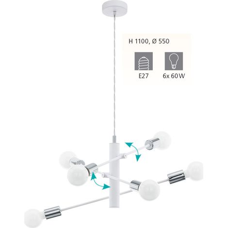 Lampadario a Sospensione Lampada da Soffitto 6 Luci E27 Bianca Gradoli EGLO (1/4)