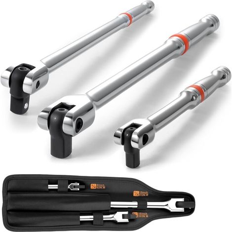 Poignée articulée télescopique 3-en-1 pour clés dynamométriques 1/2″, 3/8″ et 1/4″ – aluminium anodisé, réglage précis du couple (1/5)