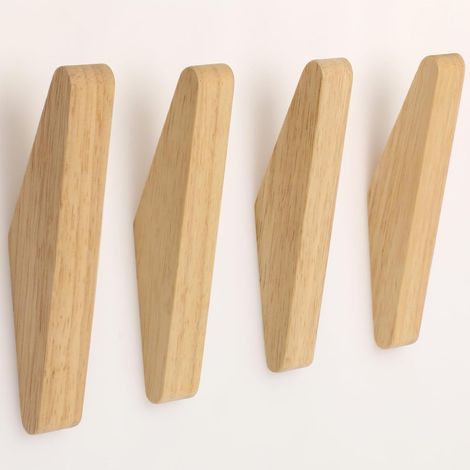 Set of 4 natural beech wood coat hooks – Wall-mounted rack for hats and towels – Modern rustic finish – Max load 5kg (1/5)