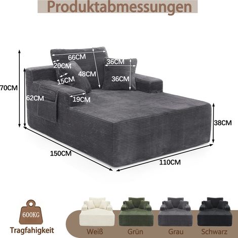 Un canapé confortable en velours côtelé – aucun assemblage requis, avec des coussins de dossier et d'assise moelleux et des poches latérales pour ranger les télécommandes et les téléphones portables – (1/4)