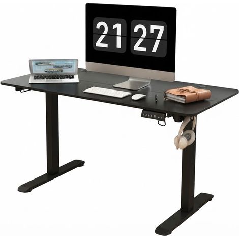 ELVMI Escritorio Eléctrico Regulable, 4 Memorias, Pasacables, de Contrachapado, 140 x 70 x 72-116 cm, Negro (1/5)