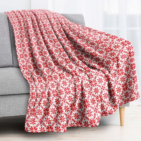 Plaid De Noël - Plaid Sherpa Réversible En Microfibre - Pour Canapé Lit Chaise Bureau - 75 x 100 cm - Motif Flocon De Neige Rouge (1/5)
