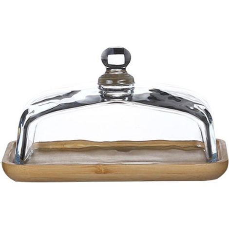 Beurrier en Bambou avec Couvercle en Verre - Plateau à Beurre Transparent pour Réfrigérateur et Comptoir pour Beurre, Bloc de (1/4)