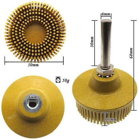 Disque à poils de 2 pouces, brosse Abrasive en caoutchouc émeri, meule de polissage, brosse de polissage pour l'élimination des bavures et de la rouille (jaune) (1/3)