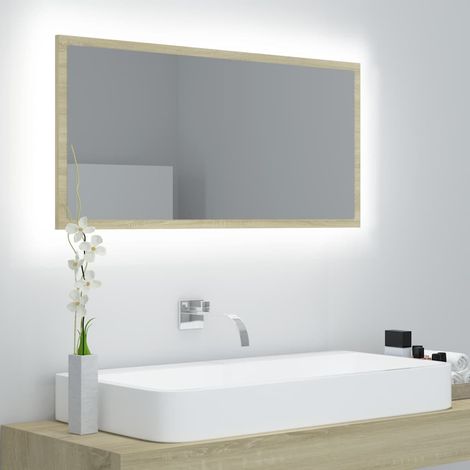 vidaXL Espejo de baño LED acrílico color roble Sonoma 90x8,5x37 cm (1/5)