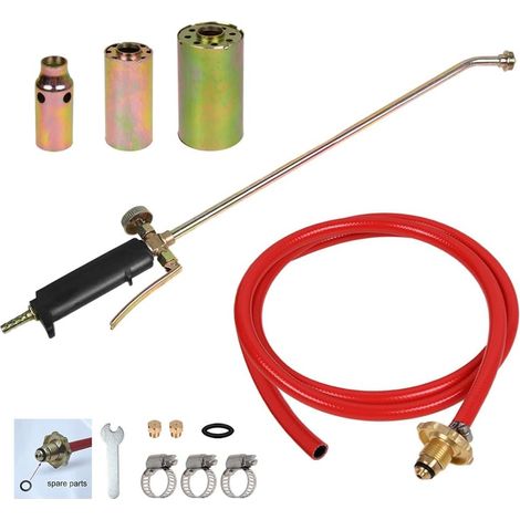 Kit de gaz butane propane, multi-usages, chauffage, brasage, chalumeau, désherbeur, plombier, kit avec 3 buses, 3,2 cm, 4 cm et 5 cm + tuyau de gaz de 2 m (1/5)
