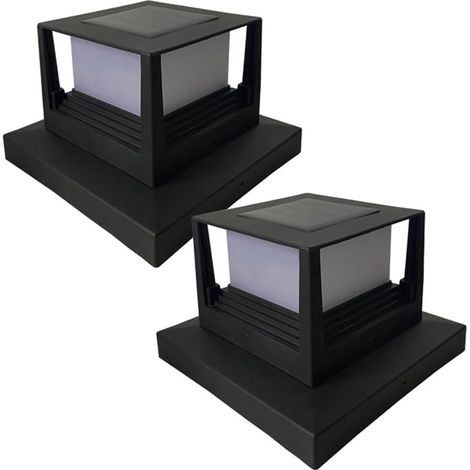Lot de 2 lampes solaires à LED pour clôture, portail, pilier - En plastique noir - Pour maison, portail, terrasse, jardin, mur