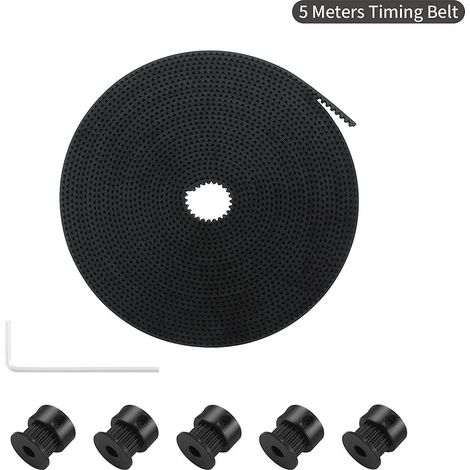 5 Meter GT2-Zahnriemen, 6 mm breit, mit 5 GT2-Riemenscheiben (20 Zähne), 5-mm-Bohrung, Inbusschlüssel für 3D-Maschinen (1/5)