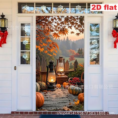Décoration de porte citrouille pour Thanksgiving 2026, rideau, bannière en tissu pour une ambiance festive automnale et récolte - 90 x 180 cm (perforation + ruban) - QJ-9