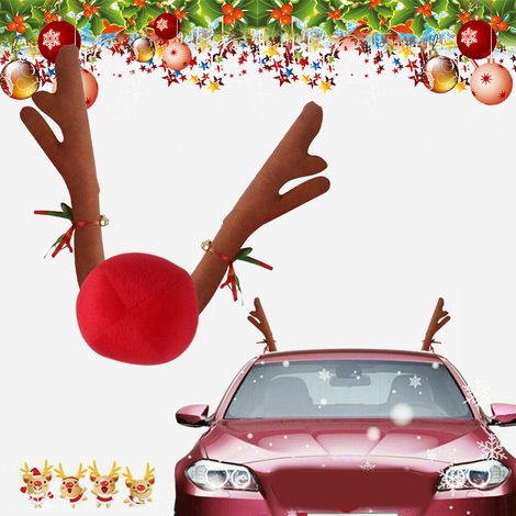 Lot de décoration véhicule Noël : costume renne bois nez rouge pour voiture camion (1/5)