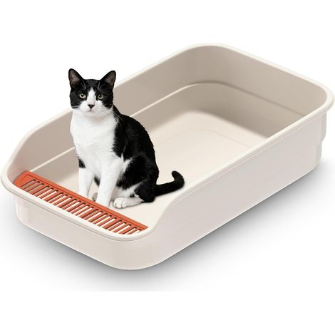 XXL Cat Litter Tray, Open Design, High Walls, Anti-Splash Pedal, Leak-Proof, Large Cat Litter Tray, 60 x 40 x 16 cm, for Kittens and Large Cats (1/5)