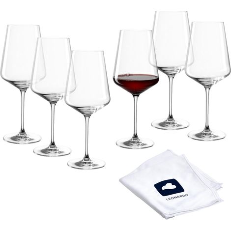 Lot de 6 verres à vin rouge avec chiffon de polissage - Verres à vin rouge lavables au lave-vaisselle (750 ml) - Résistants aux chocs et adaptés à un usage quotidien (1/5)