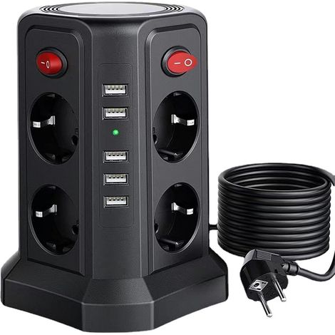 Regleta vertical con protector de sobretensiones, 5 tomas USB, 8 tomas de CA conmutadas, cable de extensión de 6 pies (1/5)