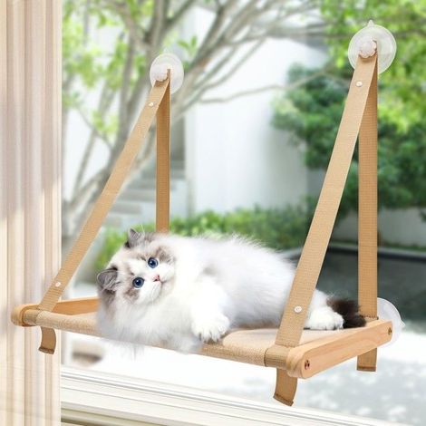 Ce hamac pliable à motif chat, à poser sur le rebord de fenêtre, peut supporter jusqu'à 20 kg. Il est également muni de ventouses. (1/5)