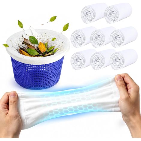 10 Filtre Skimmer Piscine Chaussettes de Skimmer, Chaussettes de Skimmer de Piscine pour Panier Piscine, Pool Skimmer Socks Nylon Élastique pour Attraper Les Feuilles, Cheveux (Blanc) (1/5)