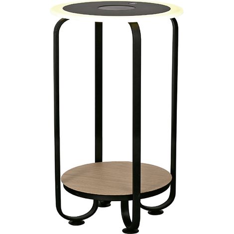 Mesa Auxiliar LED 20W 3000K, Cargador Inalámbrico, 75,5cm en Negro y Madera