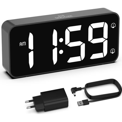 Reveil, Réveil Numérique avec Grand écran LED, 5-100% Luminosité, 90-120 DB Volume, 2 Alarmes, 12/24H, Fonction Snooze, Reveil sur Secteur (Adaptateur Inclure) Noir (1/5)