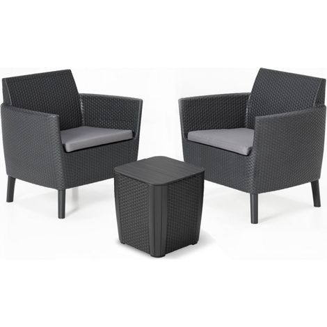 Keter Set 2 Fauteuils + Table de Rangement avec Coussins SALEMO BALCON Graphite (1/2)