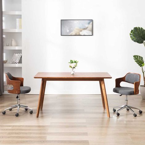 vidaXL Silla de oficina giratoria de madera curvada y tela gris (1/5)