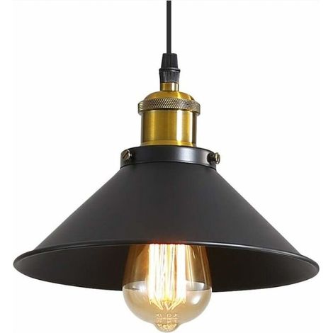 Suspension Luminaire Industrielle Lustre Plafonnier Noir, Φ22 cm pour ampoules E27 Lustre Plafonnier Vintage Culot Abat-jour (1/4)