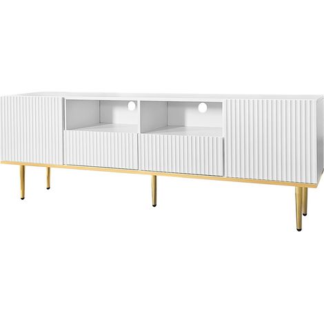 Mueble TV moderno blanco con detalles dorados 165 x 36 x 55 cm (1/5)